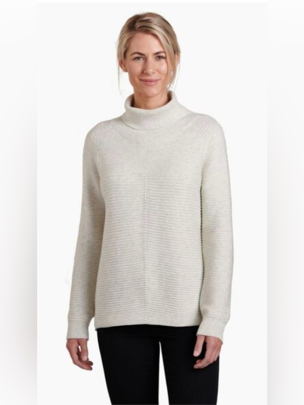Kuhl Solace Merino Wool Women’s Cream Ribbed Cowl Turtleneck Sweater - Picture 1 of 9